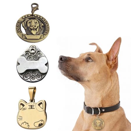 Etiquetas de identificação de animal de estimação de liga de zinco com padrão. - Etiqueta de animal de estimação de liga de zinco 3D.