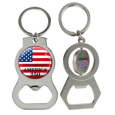 Custom Metal Keychain With Bottle Opener For The 250th Anniversary Of America.