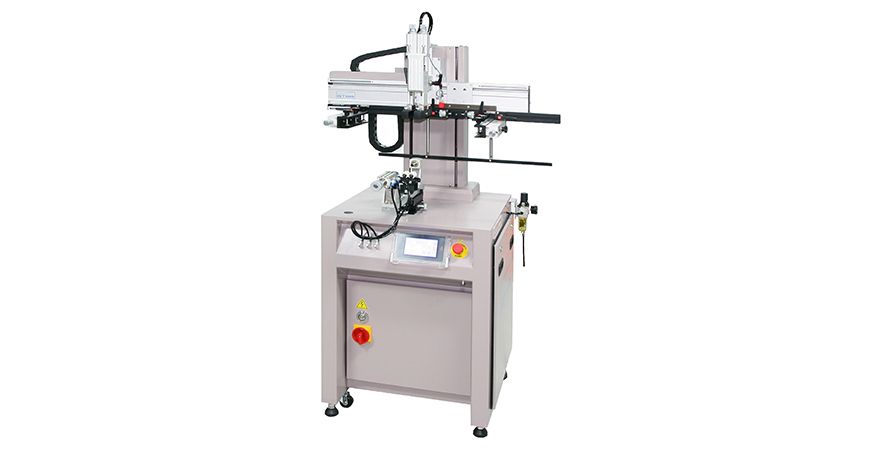 This model is suitable for screen printing on various materials (as plastic, acrylic, metal, glass) of conical, oval, cylindrical shaped like bottle, mug, can, tube, etc.