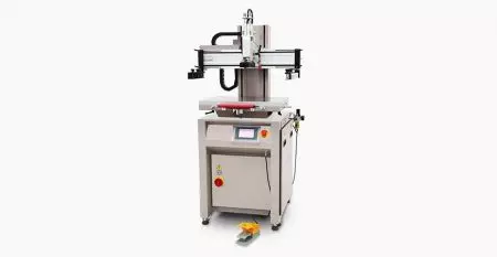 Pneumatic Mini Flat Screen Printer 
(max printing area = 200 x 250 mm) - This model is suitable for small size with diverse flat material or molding item screen printing, flexibility and light weight, easy operation.