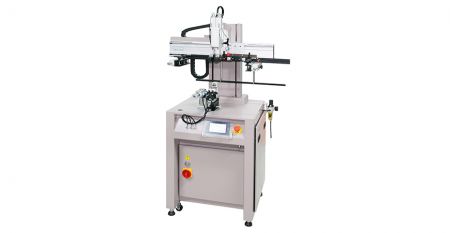 Pneumoelectric Mini Curve Screen Printer - This model is suitable for screen printing on various materials (as plastic, acrylic, metal, glass) of conical, oval, cylindrical shaped like bottle, mug, can, tube, etc.