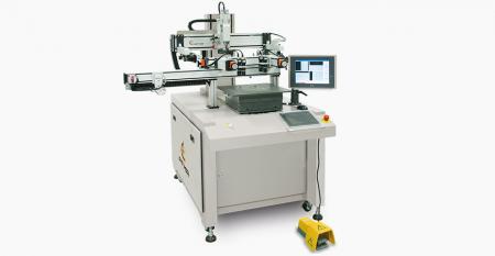 CCD Centered Registering Screen Printer for Display Cover Lens
(max printing area 300 x 400 mm) - Use CCD camera to capture tablet cover lens without registration mark for alignment, accuracy attains ±5µm to carry out centered printing accuracy