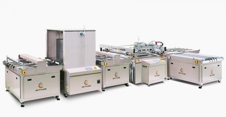 Fully Automatic Cooktop Glass Screen Printing Line
(max printing area 700 x 1000 mm) - Get thru fully automatic station to transfer workflow, reduce numerous manpower of transportation, raise full line production efficiency