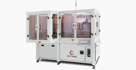 自動手機玻璃網印機 (托盤式) - 以CCD對位取像無靶標手機、平板玻璃,精度達±5µm,實現居中印刷精度。