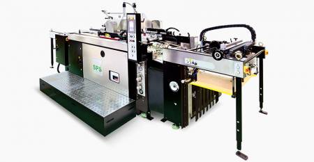 SPS Visiškai automatinė dvigubo srauto STOP cilindro ekraninio spausdinimo mašina (maks. lapas: dvigubo srauto 550X267mm, vieno srauto 550X750mm, pasukamas ekrano pakėlimas, primeline prabangos klasė)