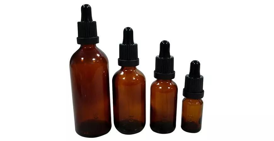 Botellas de vidrio ámbar de 10 ml a 100 ml de aceites esenciales farmacéuticos con cuentagotas