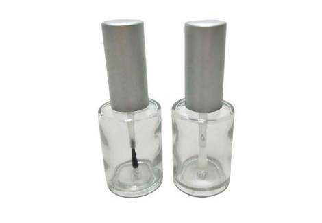 Bottiglia di vetro da 15 ml con tappo in alluminio argentato opaco e pennello