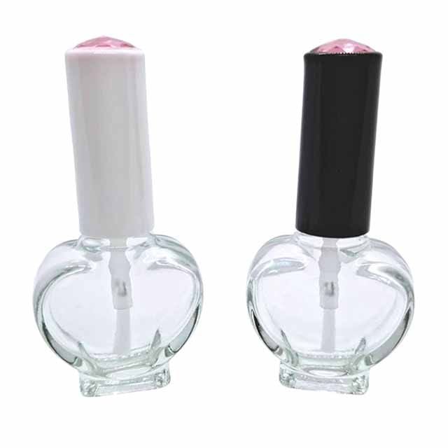 10ml Heart Shaped Clear Glass Nail Polish Bottle with Cap and Brush