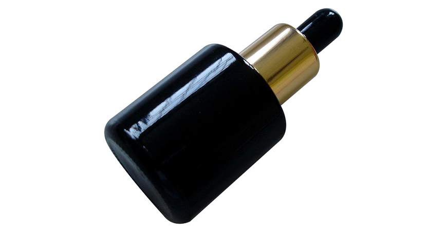 Bottiglia tonda in vetro nero da 10 ml con contagocce per essenza cosmetica, siero e olio