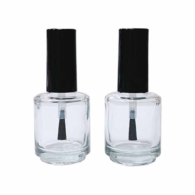 Botella redonda de vidrio transparente de 15 ml para esmalte de uñas con tapa y pincel.