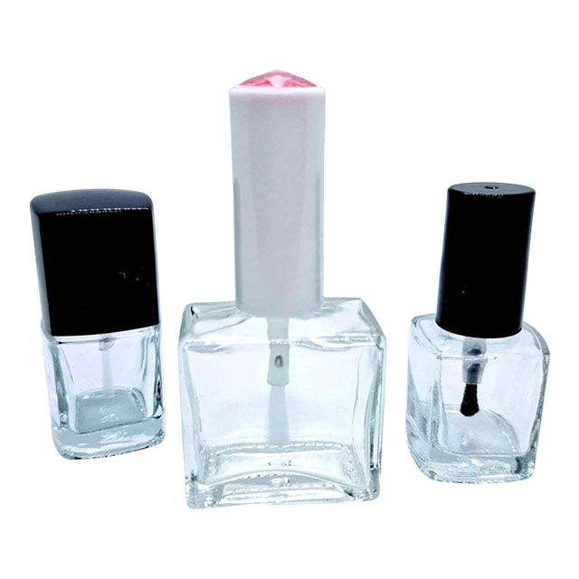 12ml Square Clear Glass Nail Polish Bottle with Cap and Brush