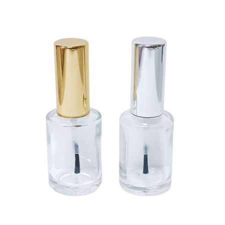 Botella de esmalte de uñas de vidrio cilíndrica de 15 ml con tapa de aluminio y pincel - Botellas de vidrio cilíndricas de 15 ml