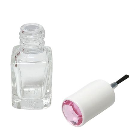 Botella de vidrio rectangular de 7 ml y tapa de plástico con gema
