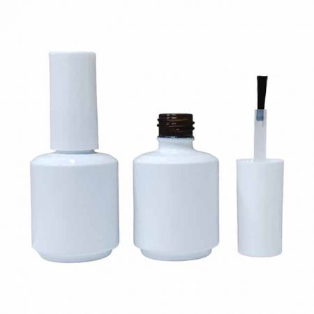 Empty glass bottle of phototherapy nail glue with 15/415 flat black brush