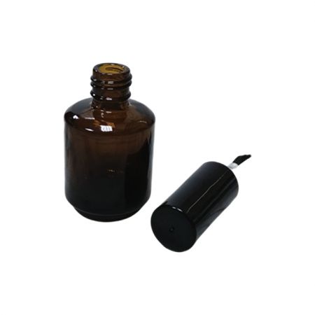 15ml round amber glass bottle and plastic cap with brush