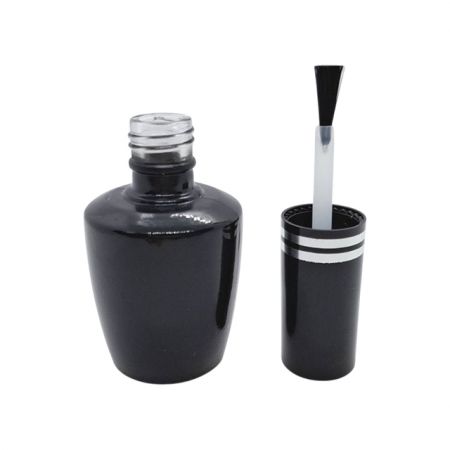 15ml 光沢のある黒いボトルとキャップ、ブラシ付き
