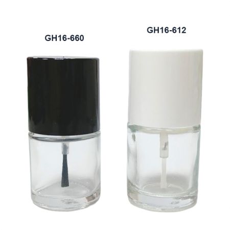 Botellas de esmalte de uñas de vidrio transparente de 8 ml y 10 ml - Botellas cilíndricas de vidrio para esmalte de uñas de 8 ml (GH660) y 10 ml (GH612) con tapa (GH12)