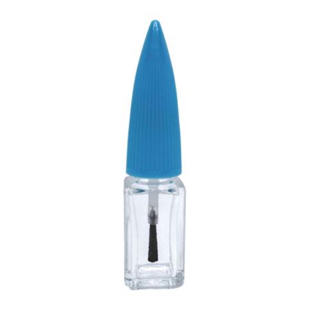 Frasco de esmalte de 4ml, tampa azul e pincel redondo preto