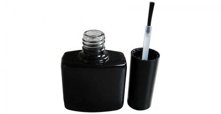 10毫升扁方形雙層烤漆玻璃光療指甲油瓶含蓋刷 - 10毫升黑色烤漆玻璃指甲油瓶