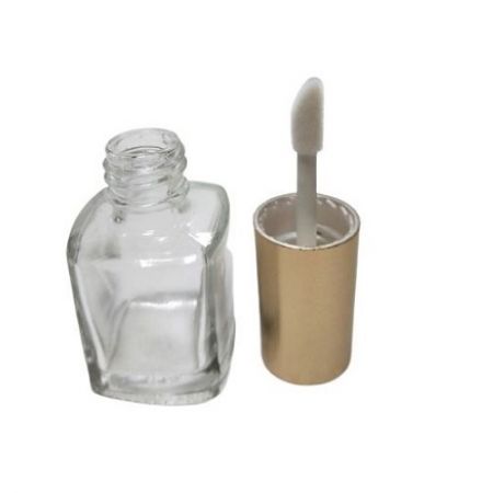 Bottiglia di vetro quadrata da 7 ml con tappo placcato in oro e pennello per lucidalabbra (GH08PL 631)