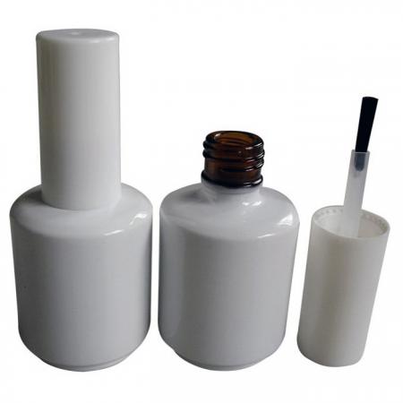 Botella de vidrio ámbar de 15 ml en color blanco con tapa y pincel (GH12 696ABW)