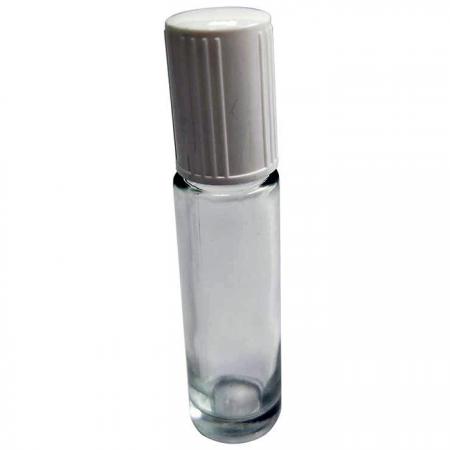 Butelka szklana 10 ml z rolką i białym zakrętkiem z żłobieniami (GH698)