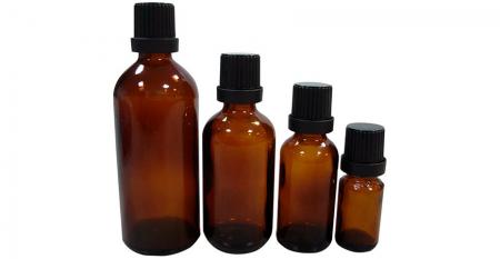 Butelka szklana na olejki eteryczne farmaceutyczne - Buteleczki farmaceutyczne do olejków eterycznych o pojemności od 10 ml do 250 ml z kapslami zabezpieczającymi przed otwarciem przez dzieci