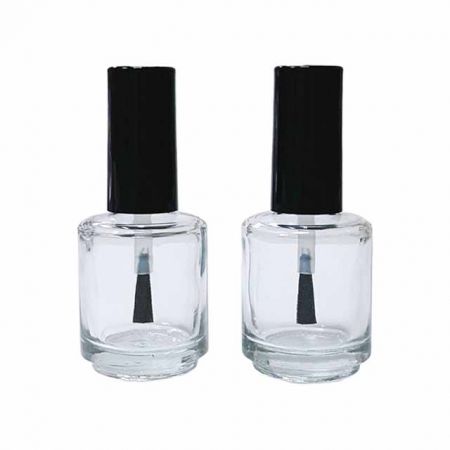 Botellas de vidrio redondas para esmalte de uñas. - Botella redonda de vidrio transparente de 15 ml para esmalte de uñas con tapa y pincel.