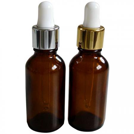 Botellas de vidrio ámbar de 30 ml con cuentagotas plateado/dorado (GHAD30A)