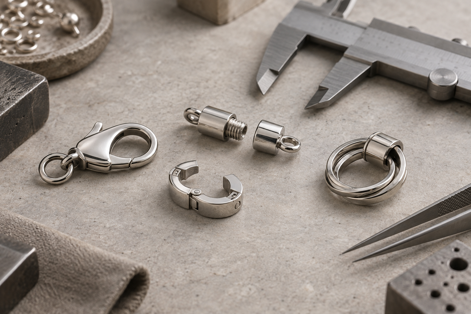 Hung Kuang manufacturing evaluation for detachable jewelry structures including clasps, threaded components, openable designs, and rotating mechanisms