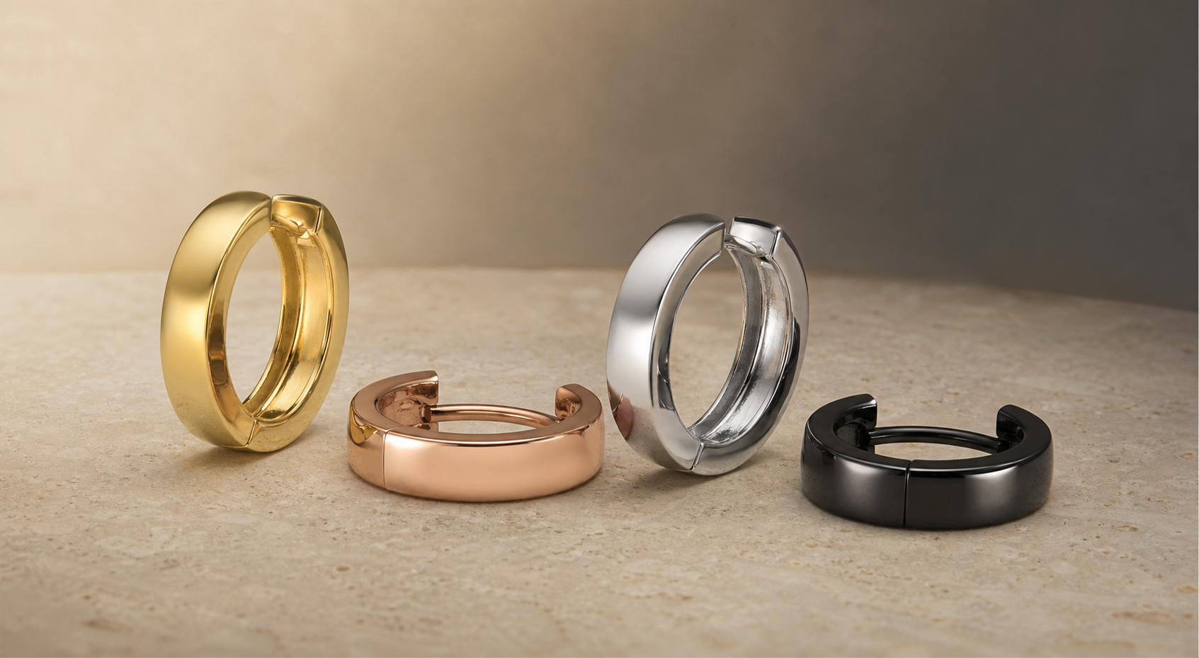 Hung Kuang jewelry-grade plating surface finishes in gold, rose gold, silver, and black