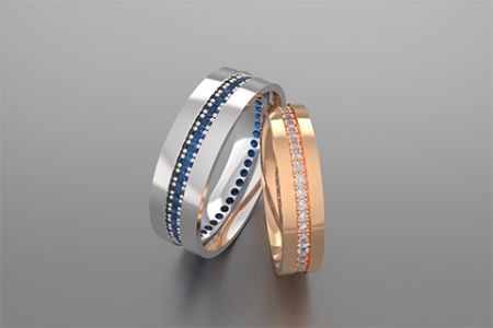 Anéis de Noivado em Prata Esterlina 925 com Diamante Azul Antigo e Ouro Rosa