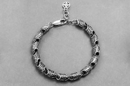 925 Sterling Silver 3D Sanskrit Seed Characters Men's Sulphur Antique Bracelet
