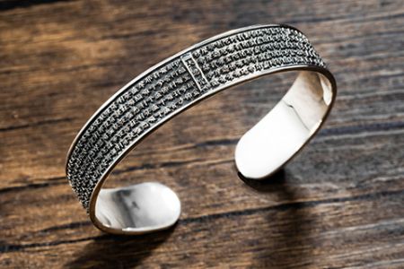 925 Sterling Silver Great Compassion Curse C-shaped Bracelet - Dharani Sutra Great Compassion Mantra C-Type Adjustable Wrist Circumference Vulcanized 925 Sterling Silver Bracelet