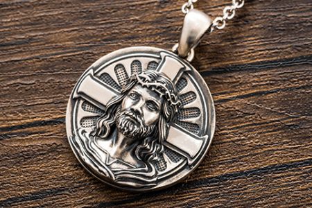 Pendente religioso in argento Sterling 925 a rilievo 3D di Dio Padre nel cristianesimo con effetto zolfo