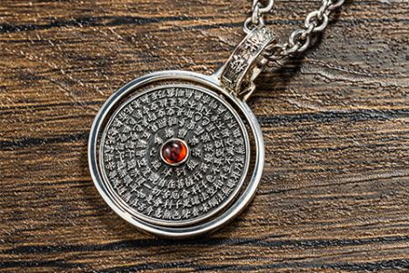 925 Sterling Silver Buddhist Heart Sutra Rotating Pendant - Sterling Silver Buddhist Prajna Paramita Heart Sutra Rotating Red Garnet Pendant. Jewelry development, design and manufacturing.