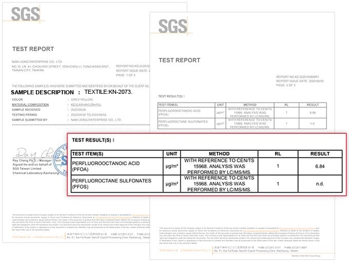 Certificato SGS per tessuto antiabrasione KN-2073