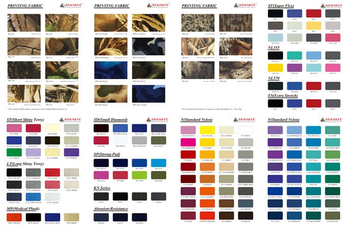 Nam Liong provides 100-200 colors of fabrics to go with neoprene sheets to create the finest colors for your product.