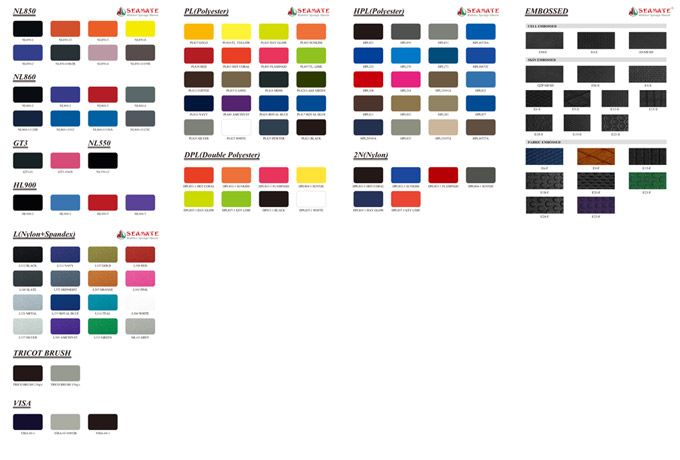 Nam Liong provides 100-200 colors of fabrics to go with neoprene sheets to create the finest colors for your product.