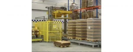 De-Palletizer - The De-palletizer is a device for unloading items from pallets onto a conveyor line.