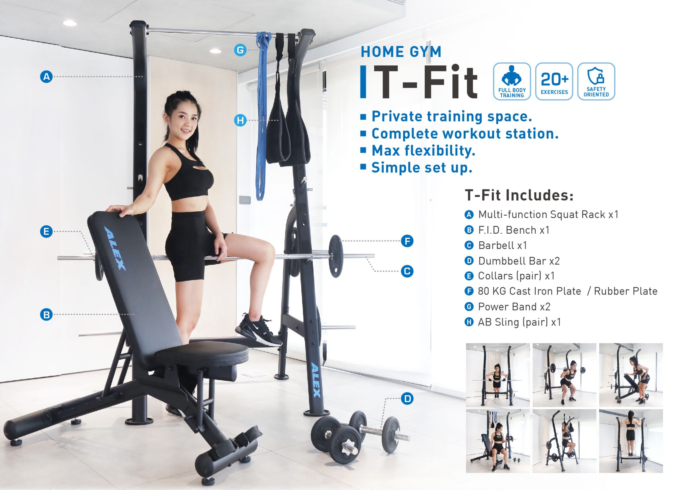 Il T-Fit di ALEX Athletics è progettato per chi dà importanza alla propria disciplina fisica, alla privacy e alla flessibilità. Grazie al mix di fitness total-body e alla durevolezza, il T-Fit non comprometterà la disciplina e le abitudini salutari quando la palestra è chiusa. ALEX AthleticsHomeLa linea Fitness si impegna a replicare l'esperienza in palestraHome.