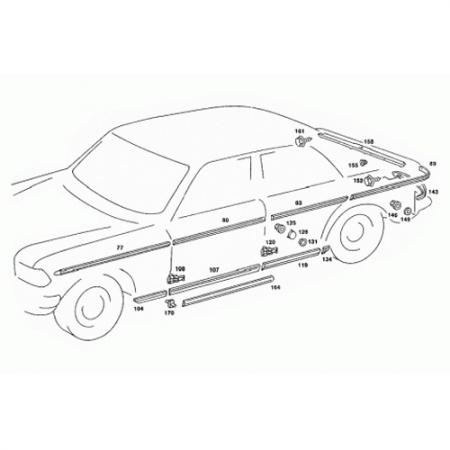 Moldura Lateral da Porta Dianteira Esquerda para E-Class W123 1975-86 - Moldura Lateral da Porta Dianteira Esquerda para E-Class W123 1975-86