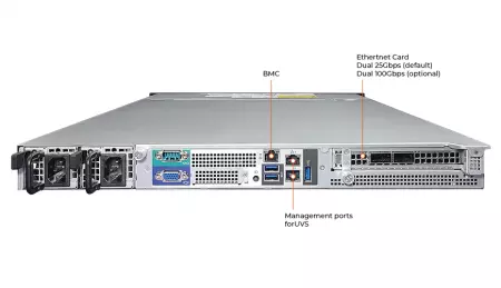 Mars 500 플래시 Ceph 클러스터의 후면 IO 기본값은 듀얼 25Gbps 업링크이며, 듀얼 100Gbps 업링크 선택 가능.