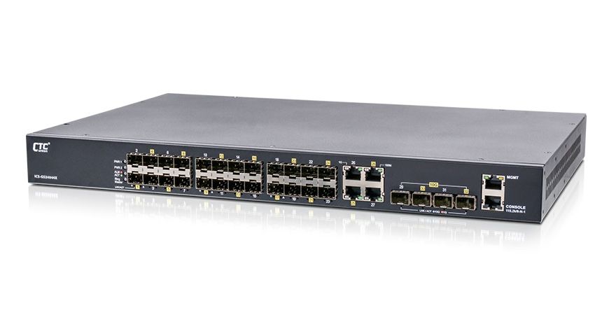 24x GbE/RJ45 and 4x 1G/10G SFP+ with 24x PoE+ L2+ Managed Ethernet Switch, Network Switch & Media Converter Manufacturer