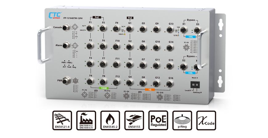 通過EN50155軌道交通認證的10G網管型PoE交換機 - ITP-12164XTM-12PH