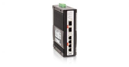 IQS-402XSM(left) Industrial 4 RJ45 and 2 SFP 2.5G/10G Managed Ethernet Switch.