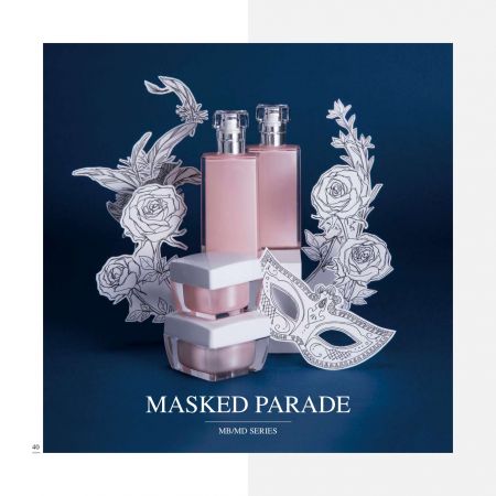 Envases cuadrados de acrílico para cosméticos y cuidado de la piel - serie Desfile enmascarado - Colección de envases cosméticos - Desfile enmascarado