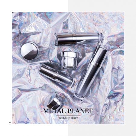 Envases acrílicos de lujo para cosméticos y cuidado de la piel en forma redonda - serie Metal Planet