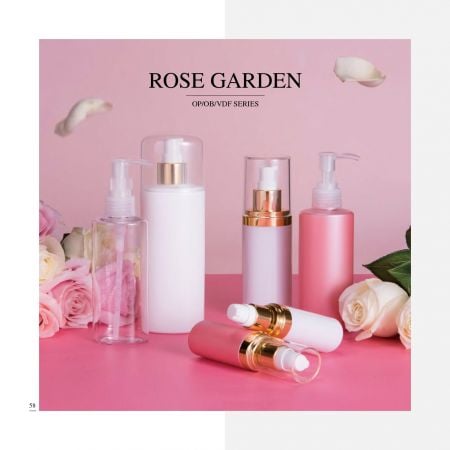 Envases ovalados ECO PETG y PP para cosméticos y cuidado de la piel - serie Jardín de Rosas - Colección de envases cosméticos - Jardín de Rosas