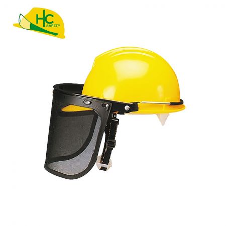 Safety Helmet Wire Mesh Face Shield - Safety helmet with flip-up mesh visor